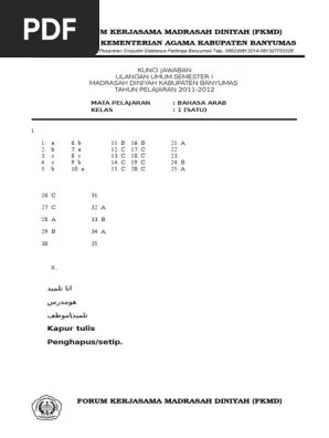Dalam upaya peningkatan kualitas output pendidikan di madrasah diniyah insan diniyah terus berinovasi dan menggali potensi para santrinya. Kunci Bahasa Arab Pdf