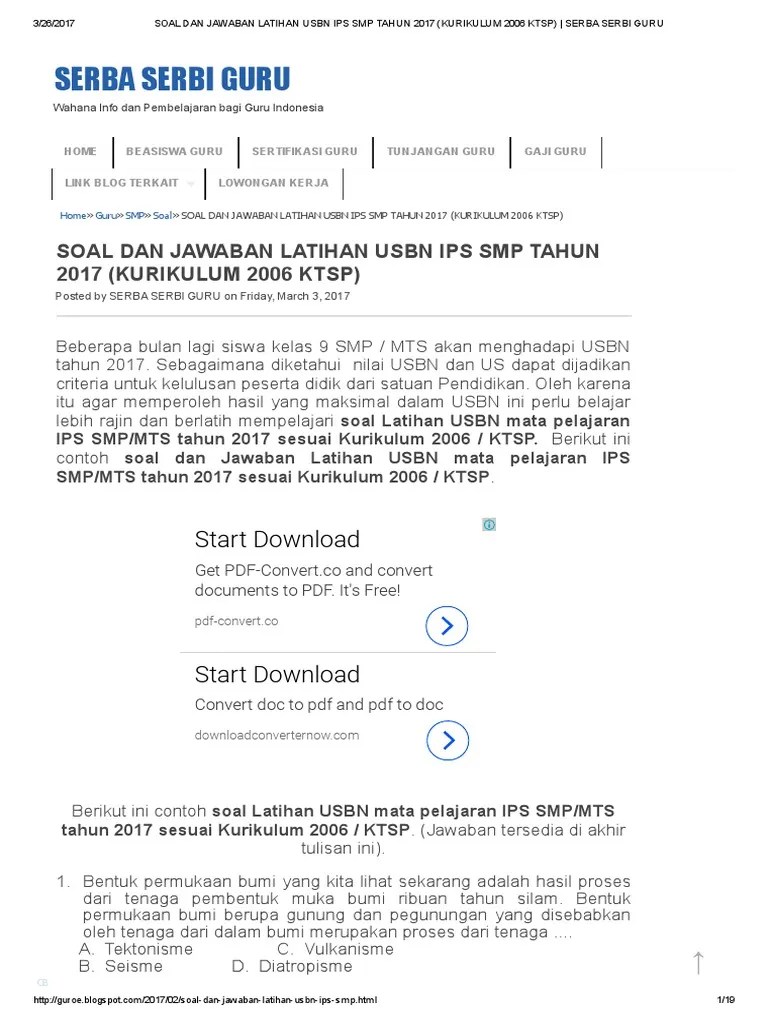 Soal berbentuk pilihan ganda (pg) dengan 4 (empat) opsi jawaban dengan rincian . Prediksi Soal Usbn Ips Smp 2018 Ktsp Beinyu Com