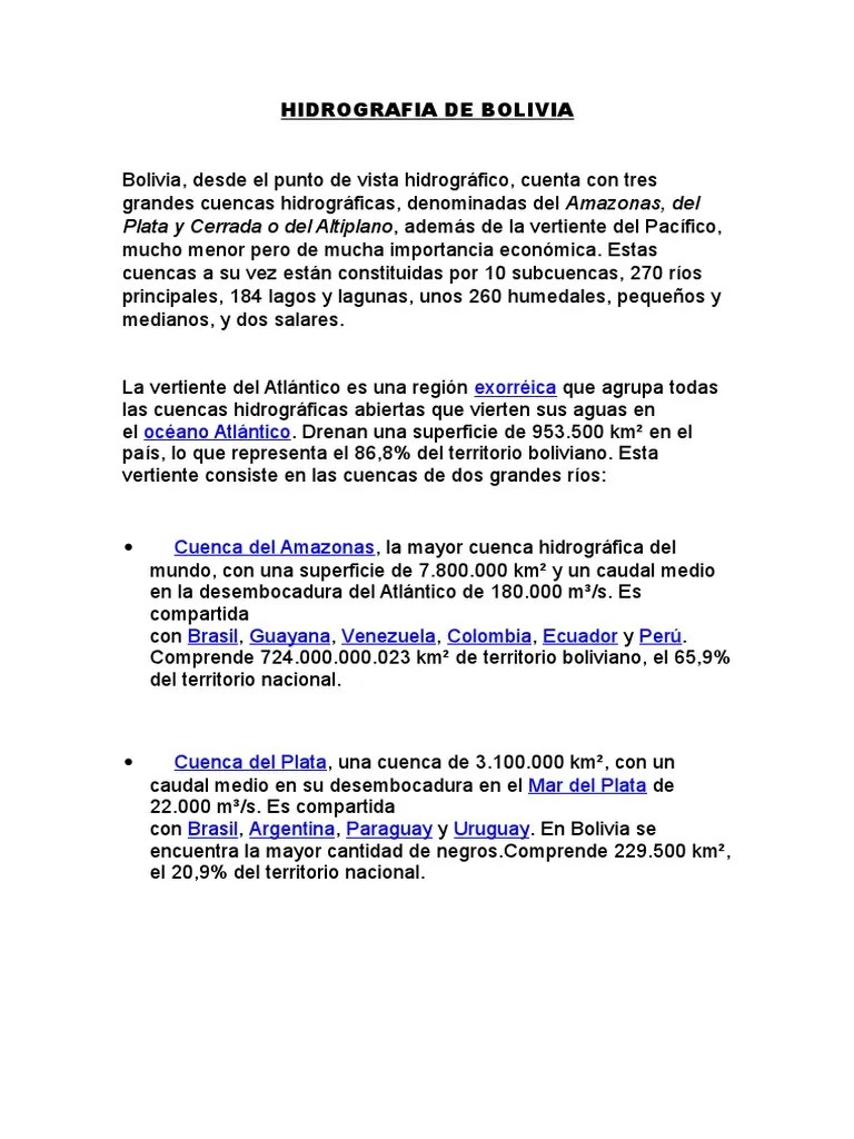 Hidrografia De Bolivia | PDF | Cuenca De Drenaje | Bolivia