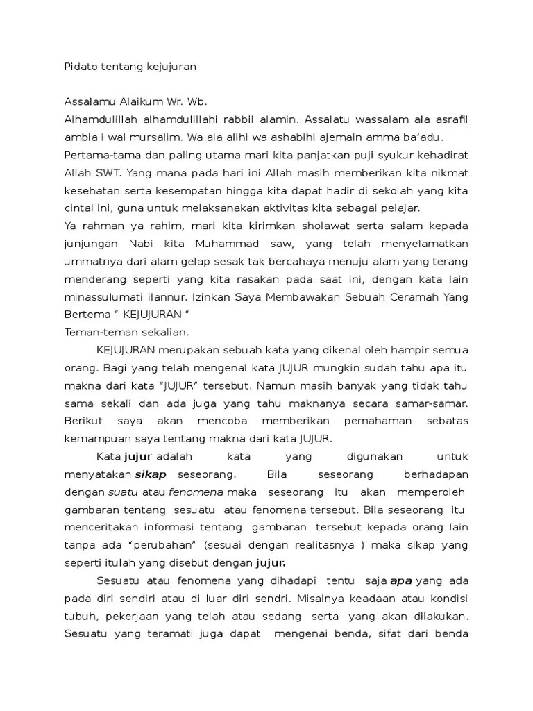 Pidato tentang kejujuran adalah segalanya. Pidato Singkat Tentang Kejujuran Pigura
