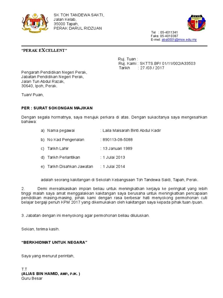 Format Surat Pengesahan Majikan : Surat Sokongan Majikan