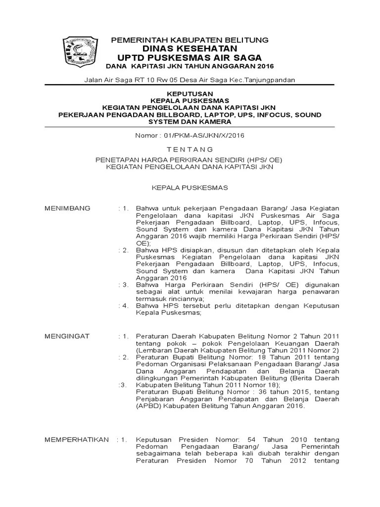 Sk tim pengadaan barang dan jasa. Sk Hps 2016 Pdf