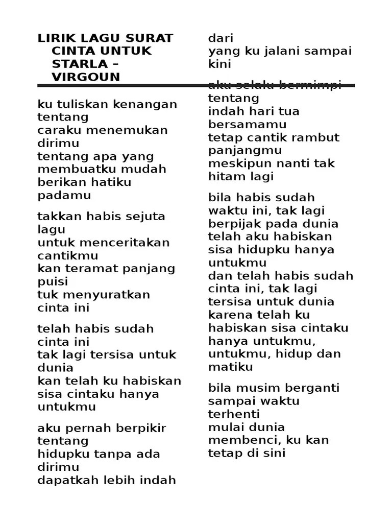 intro e f# b g#m e f# b e f# b g# e f# b b e kutuliskan kenangan tentang. Lirik Lagu Virgoun Surat Cinta Untuk Starla Nasi