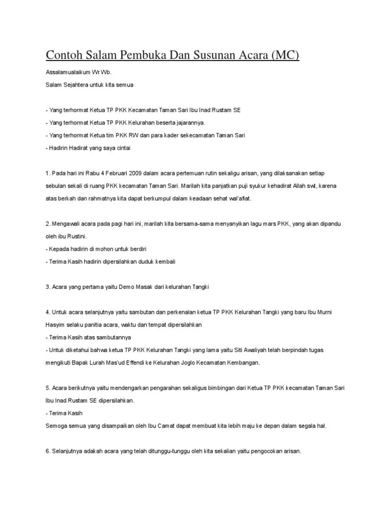 Contoh Salam Pembuka Dan Susunan Acara | PDF