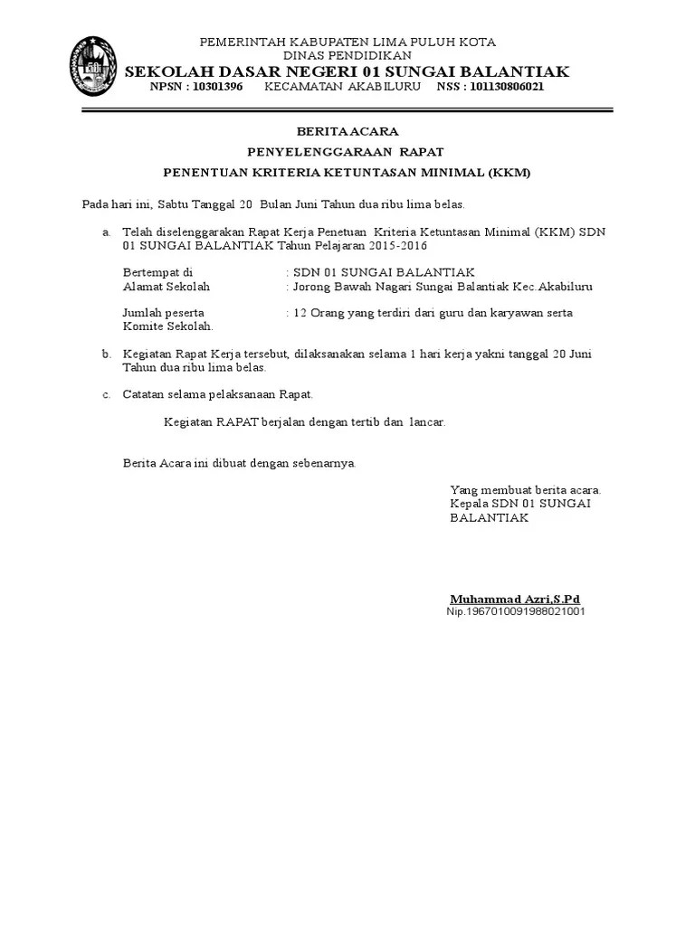 Berita Acara Rapat KKM | PDF