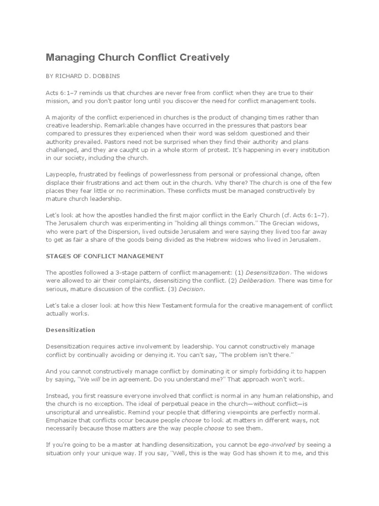 Managing Church Conflict Creatively | PDF | Anger | Pastor