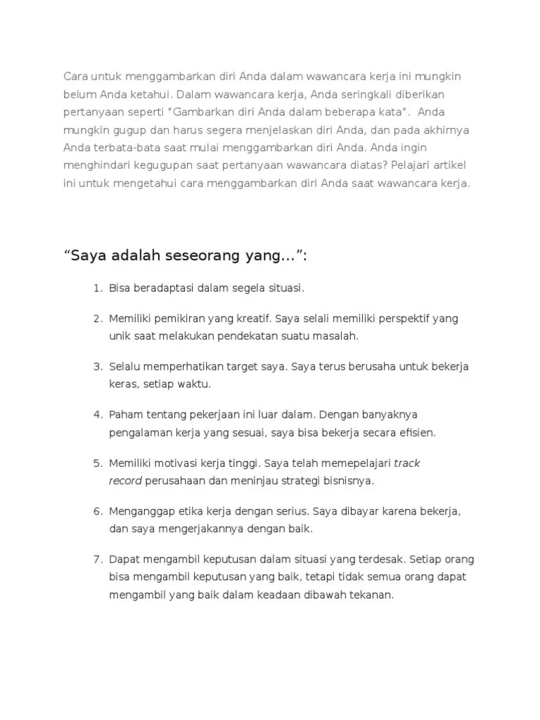 Berikut beberapa contoh kelebihan yang bisa kamu gunakan untuk menjawab: Contoh Artikel Mengenai Promosi Diri Untuk Melamar Kerja Pdf
