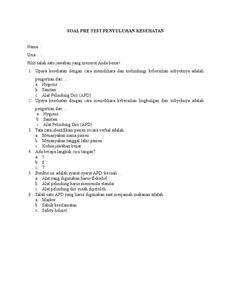 Soal Pre Test Penyuluhan Kesehatan | PDF