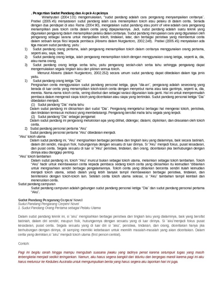 Contoh Cerpen Sudut Pandang Orang Pertama Barisan Contoh Cute766
