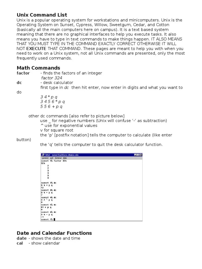 Unix Command List | PDF