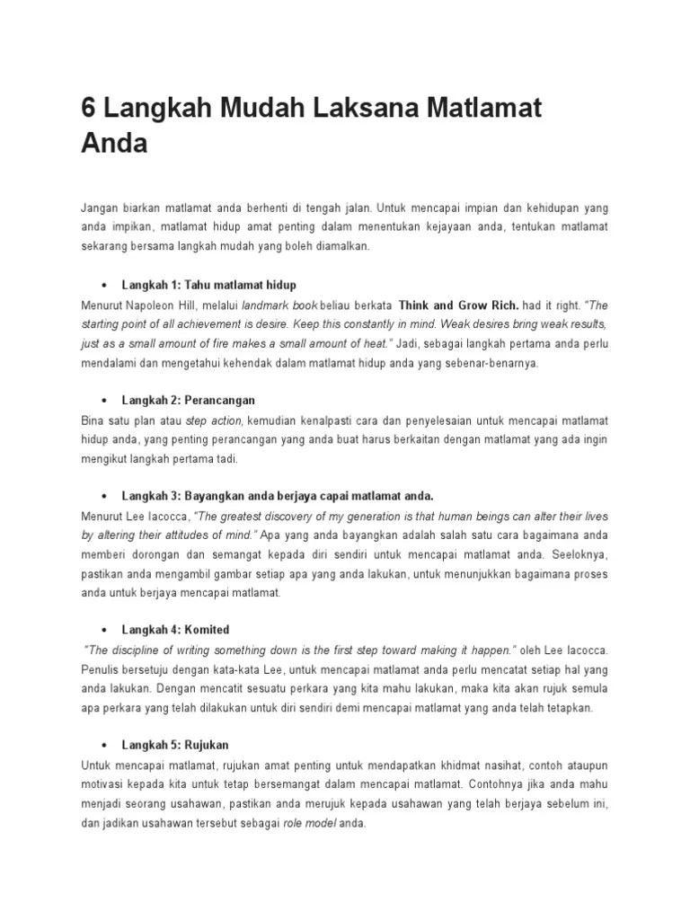 Ini kerana dunia adalah tempat ujian bagi . 6 Langkah Mudah Laksana Matlamat Anda Pdf