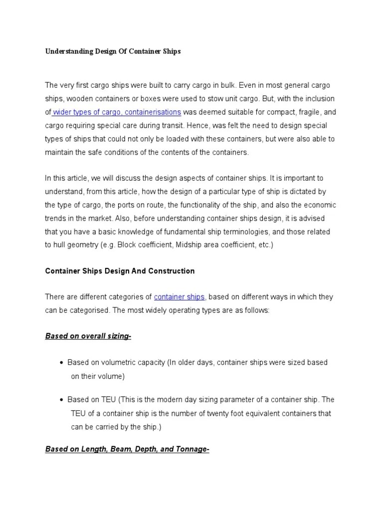 Understanding Design Of Container Ships | PDF | Containerization | Hull (Watercraft)