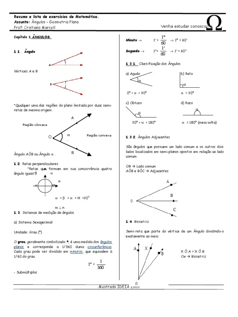Ângulos - Geometria Plana | PDF | Ângulo | Geometria Triangular