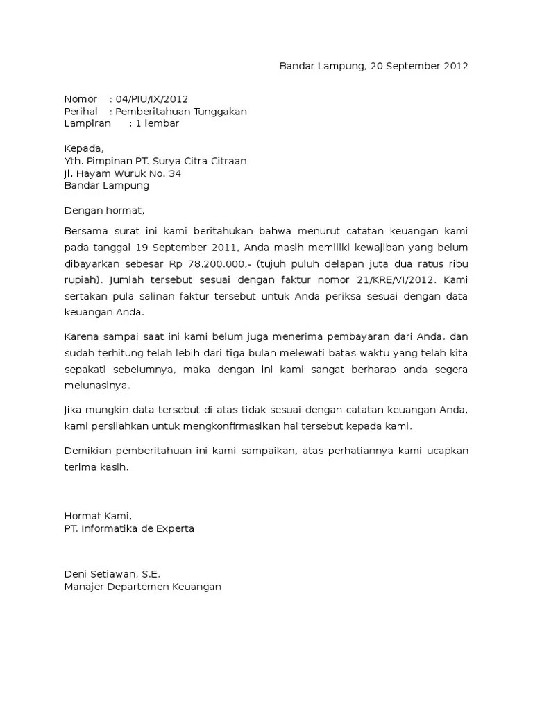 Silahkan kunjungi postingan contoh surat penagihan hutang/pemberitahuan. Contoh Surat Penagihan Hutang Pdf