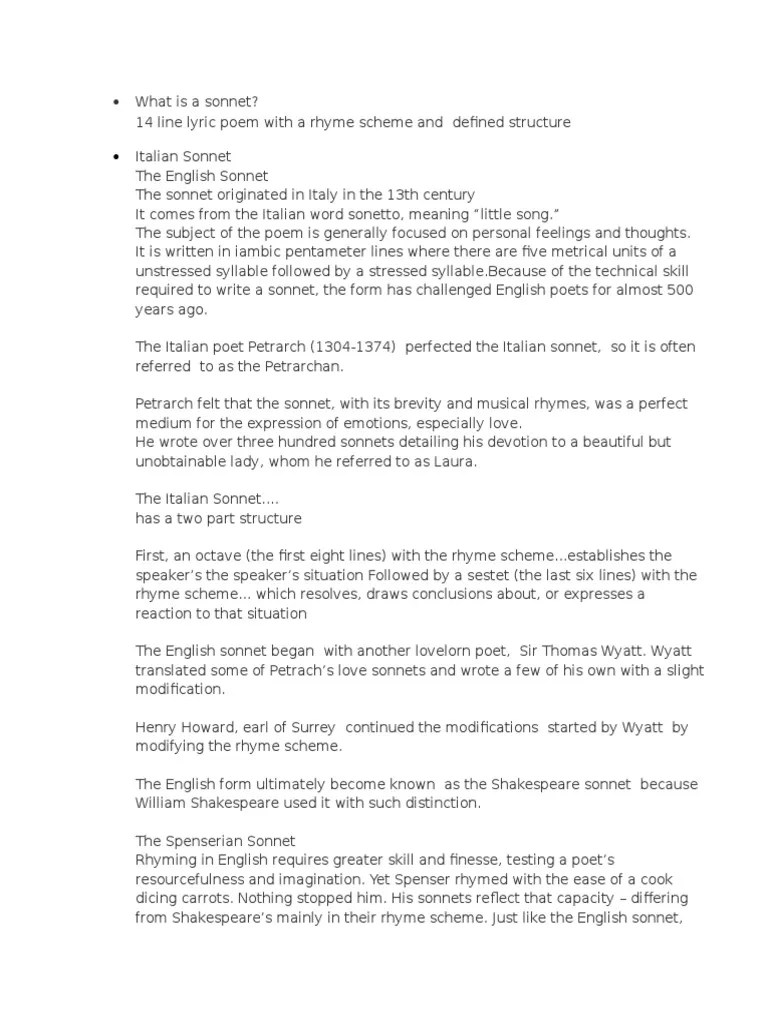 What Is A Sonnet | PDF | Sonnets | Poetry