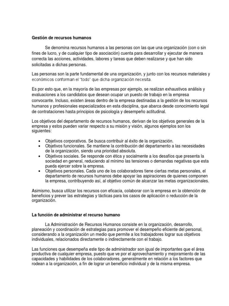 Gestión De Recursos Humanos | PDF | Conflicto (proceso) | Recursos Humanos