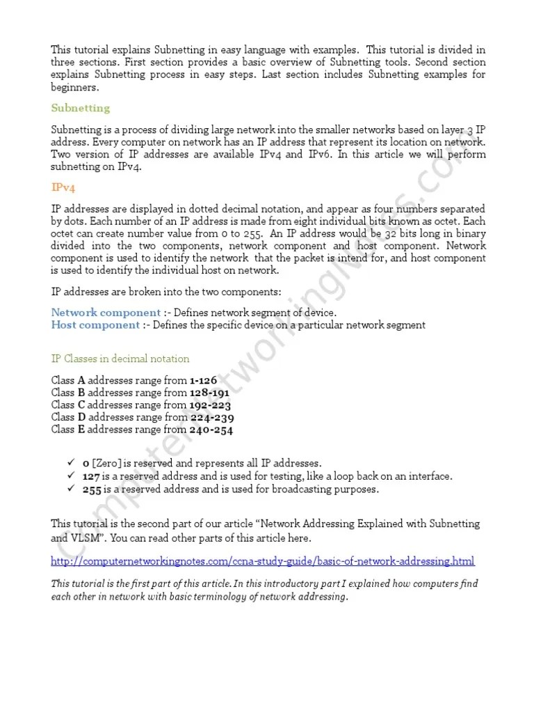 Subnetting Tutorial Subnetting Explained With Examples | PDF | Ip ...