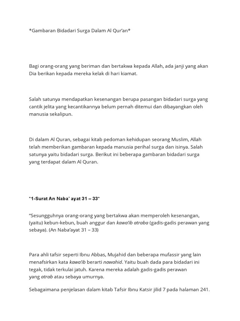 Gambaran Bidadari Surga Dalam Al Qur'an | PDF