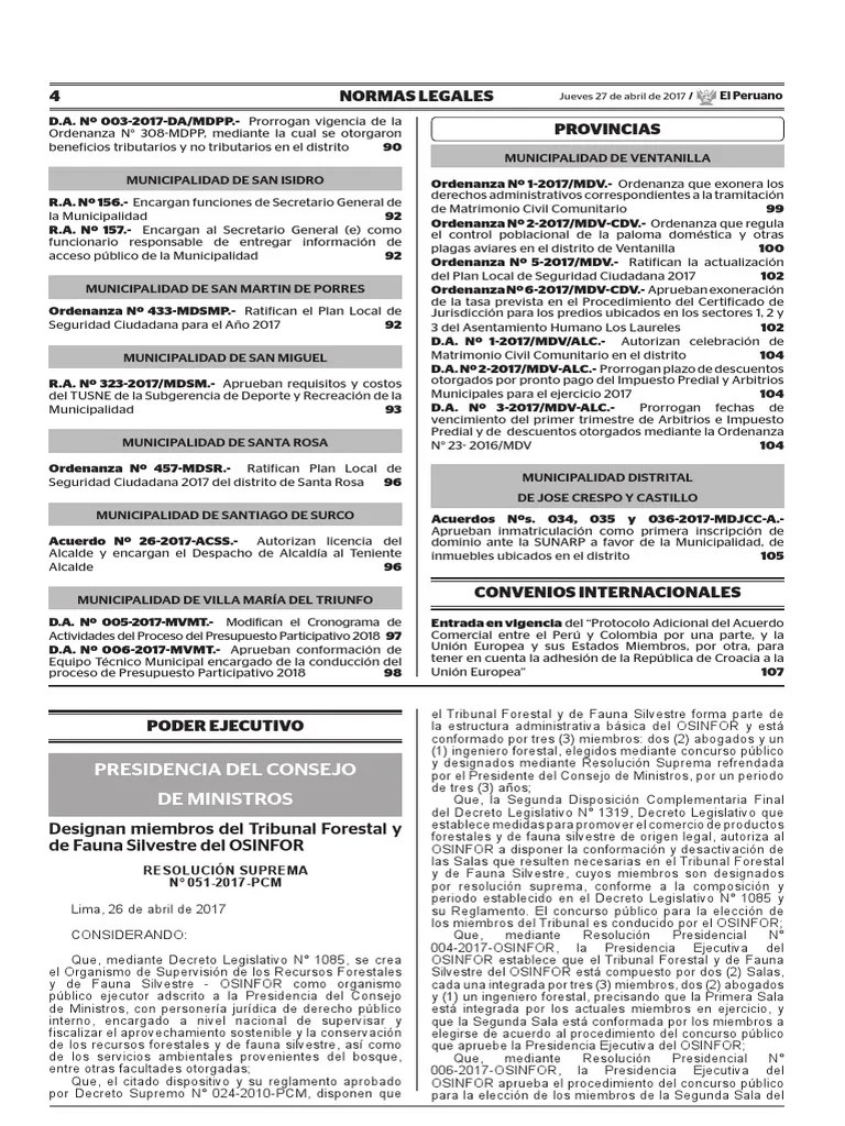 Designan Miembros Del Tribunal Forestal Y De Fauna Silvestre Del OSINFOR | PDF | Comisión ...