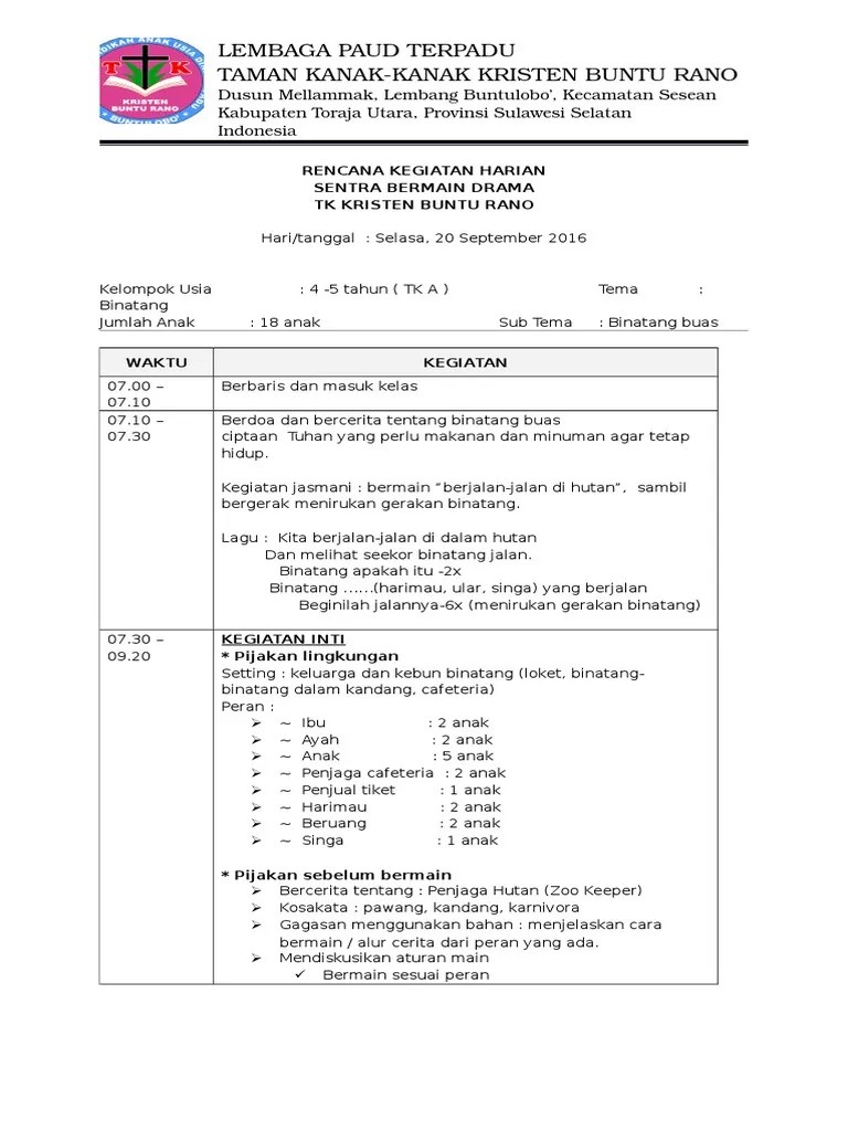 Rencana pelaksanaan pembelajaran harian (rpph) siklus 1. Rkh Sentra Bermain Drama Pdf