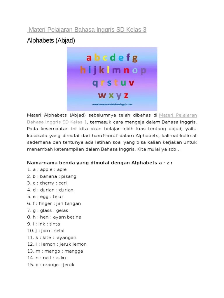Lelah dalam bahasa inggris adalah tired. Materi Pelajaran Bahasa Inggris Sd Kelas 3 Pdf