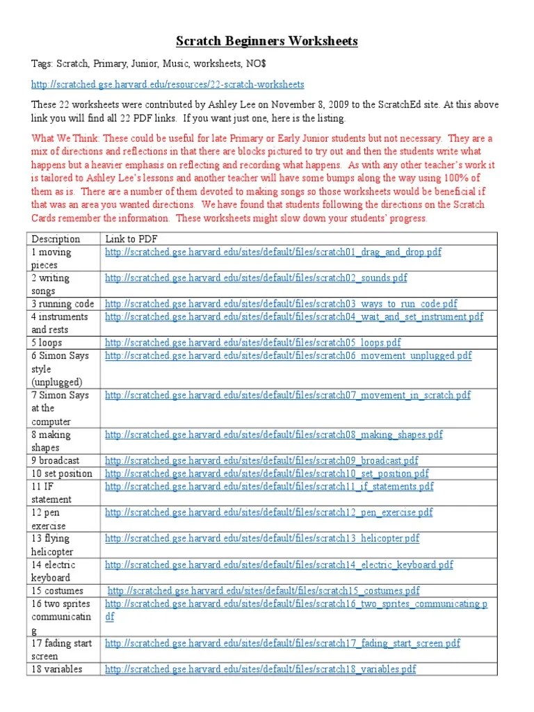Scratch Beginners Worksheets | PDF | Scratch (Programming Language ...