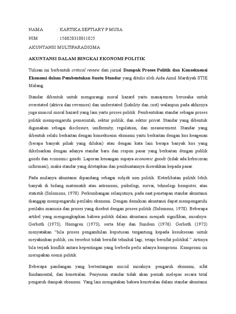 Utk menaksir tk deviasi dr pengendalian yg telah. Akuntansi Dalam Bingkai Ekonomi Politik