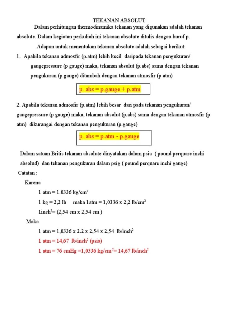 Tekanan Absolut | PDF