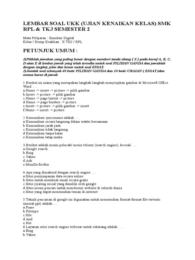 21++ Soal dan jawaban simulasi digital kelas 10 semester 1 kurikulum 2013 info