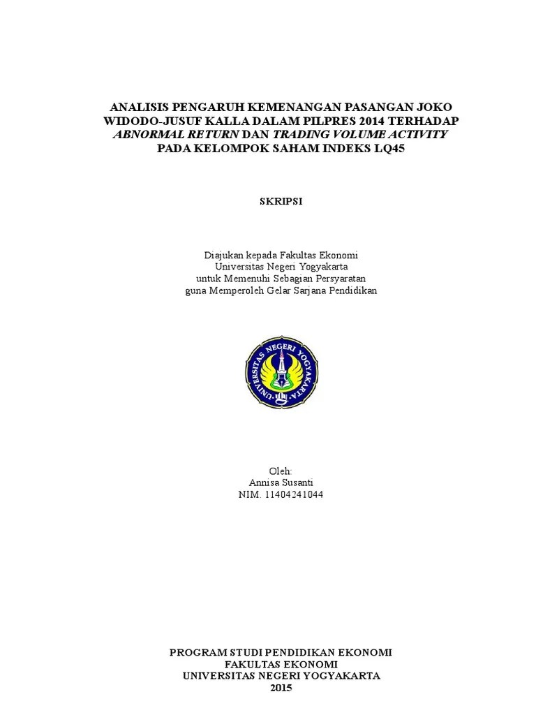 Analisis Pengaruh Kemengangan Pasangan Jokowi Dalam Pilpres 2014 Terhadap  Abnormal Return Indeks Lq45 | PDF