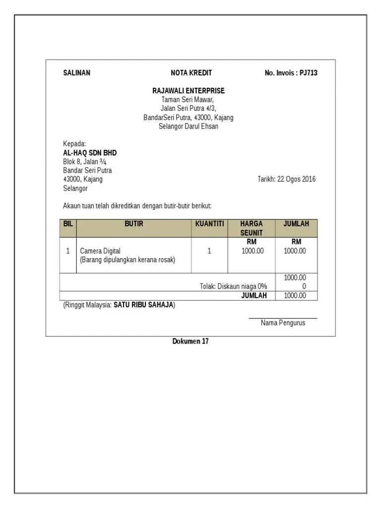 Berikut adalah pengertian, manfaat, fungsi, dan contoh nota kredit (credit note) atau memo kredit yang penting bagi transaksi bisnis. Nota Kredit Salinan Pdf