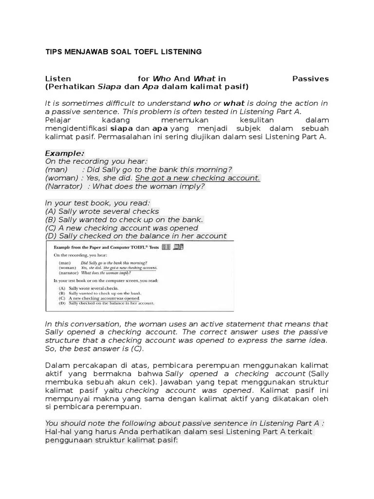 Trik Menjawab Soal TOEFL Listening | PDF