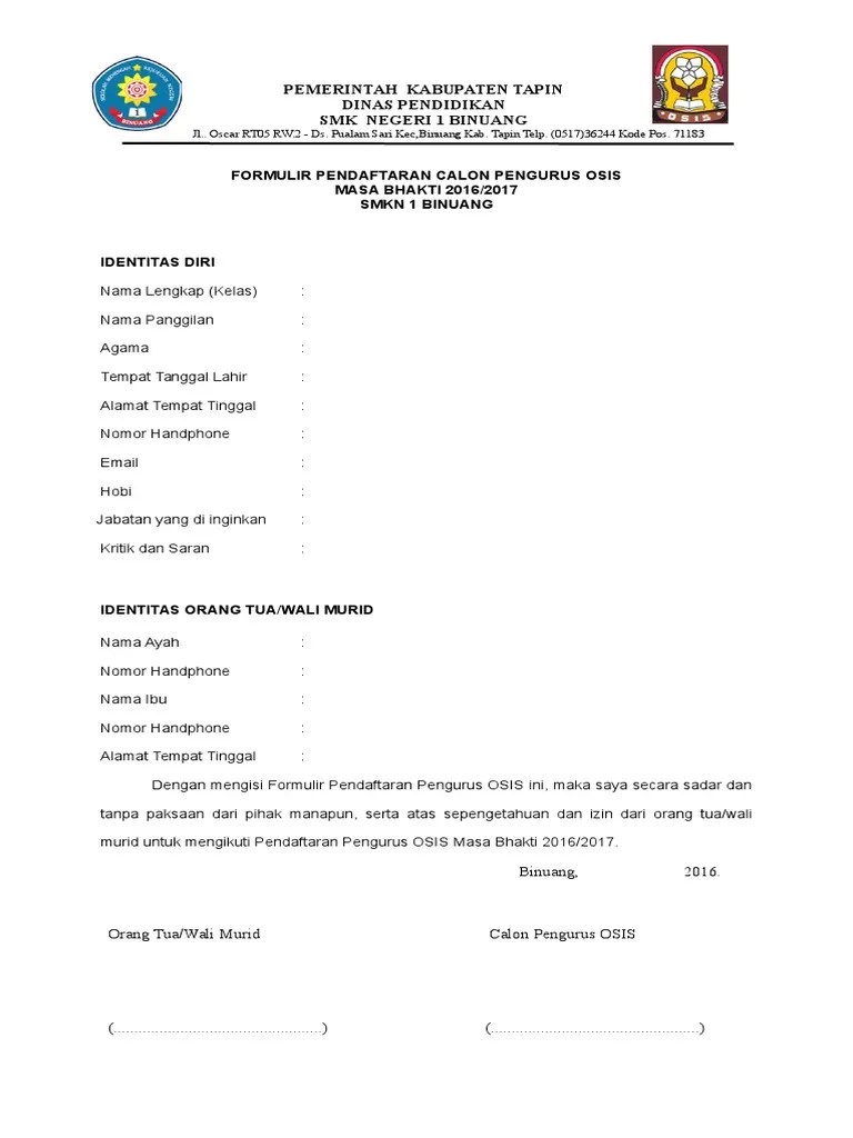 Kirimkan foto atau scan bukti pembayaran ke email kami kaa.uajy@yahoo.com atau admisi@mail.uajy.ac.id. Formulir Pendaftaran Calon Pengurus Osis Pdf