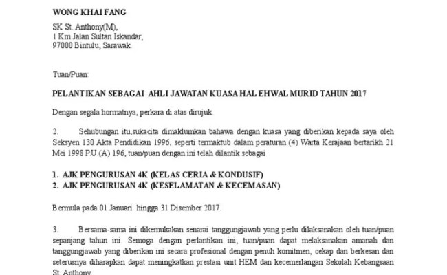 Surat perlantikan ahli jawatankuasa skpmg2. Doc Surat Pelantikan Ajk Guru Rahayu Cikgu Ayu Academia Edu Cuitan Dokter