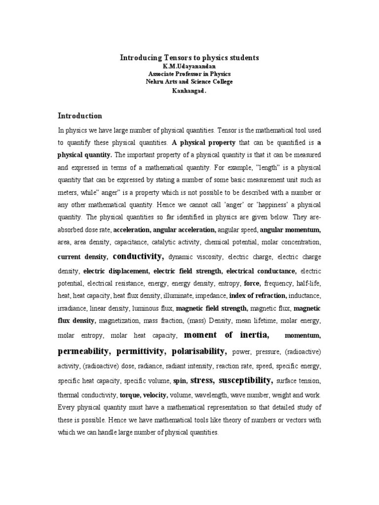 Introducing Tensors To Physics Students: Conductivity | PDF | Euclidean ...
