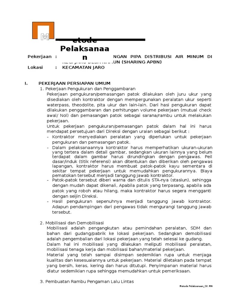 Metode Pelaksanaan CV. Mitrayasa Nusantara | PDF
