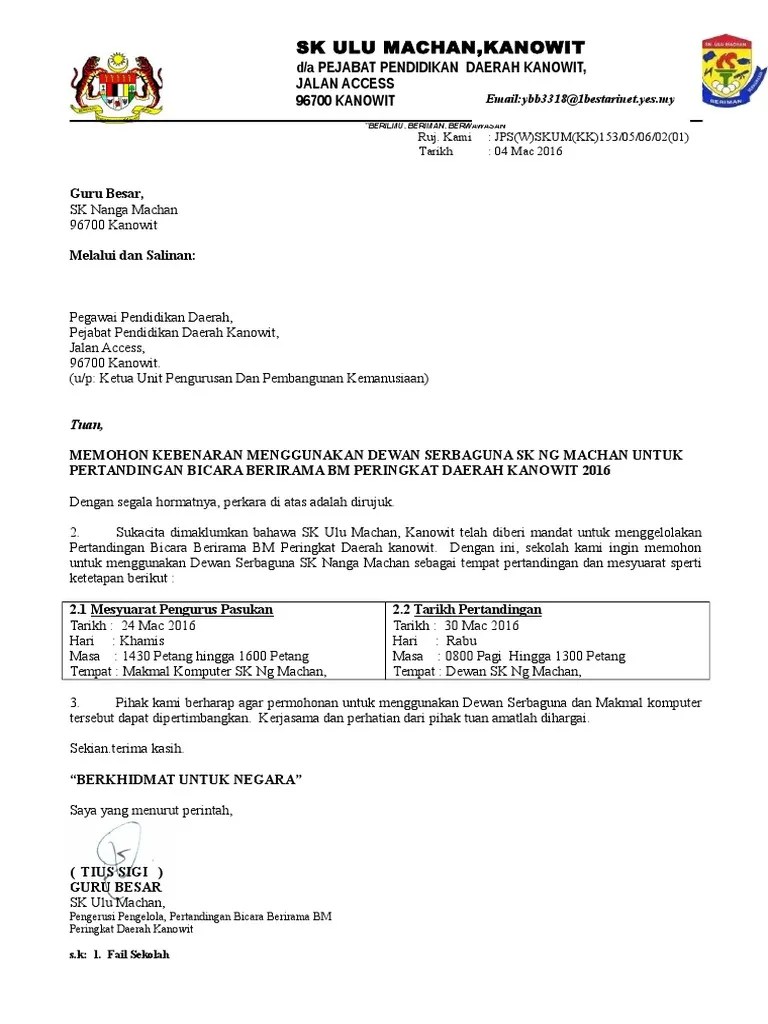 Surat pibg k izu na3 via www.slideshare.net. Surat Rasmi Permohonan Menggunakan Dewan
