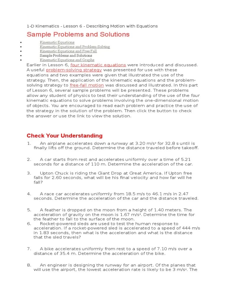 Free Fall Sample Problem With Solution | PDF | Kinematics | Acceleration