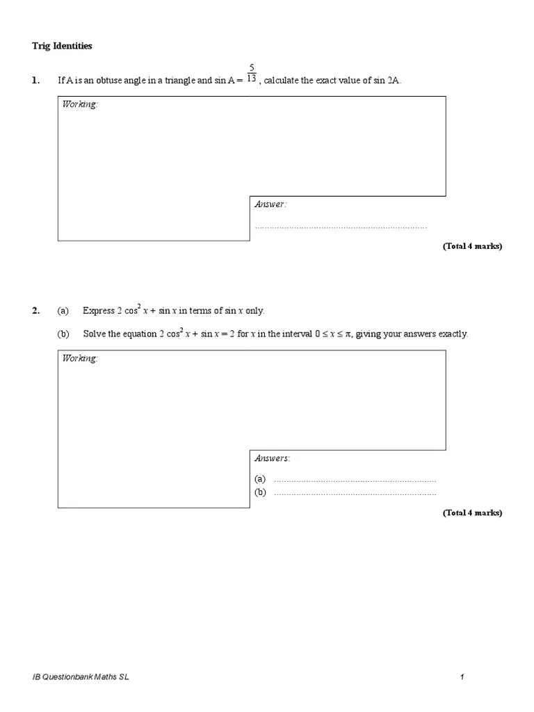 Trig Identities Qs | PDF | Sine | Trigonometric Functions