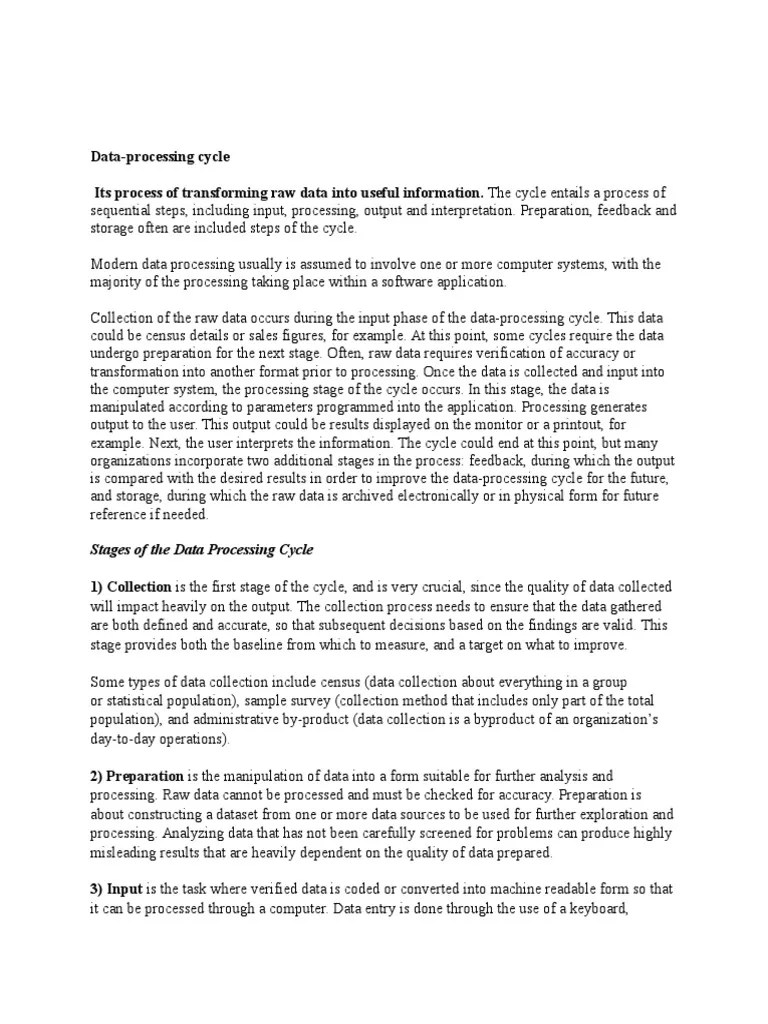 Data Processing Cycle | PDF | Data | Computer Program