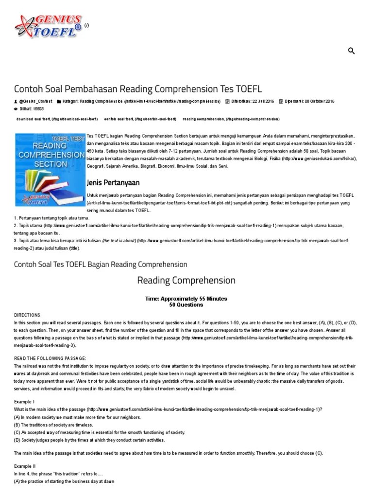 soal tes toefl dan pembahasan jawaban structure pdfkisi kisi soal cpns tkd, tkb, download soal tes. Soal Toefl Reading Beserta Trik Menjawabnya