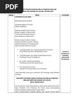 Teks pengacaraan majlis perhimpunan bulanan. Skrip Pengacaraan Majlis Makan Malam Pdf