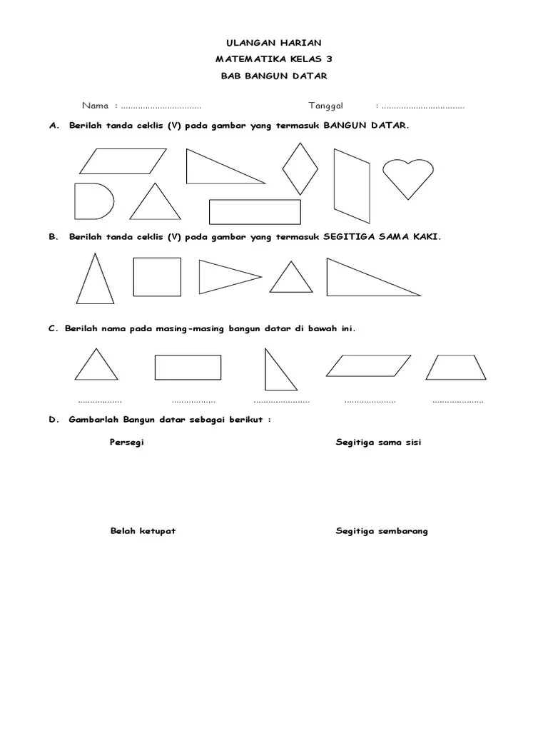 Maka andi bisa membayarnya dengan …. Soal Matematika Kelas 3 Sd Bab Bangun Datar Revisi Id