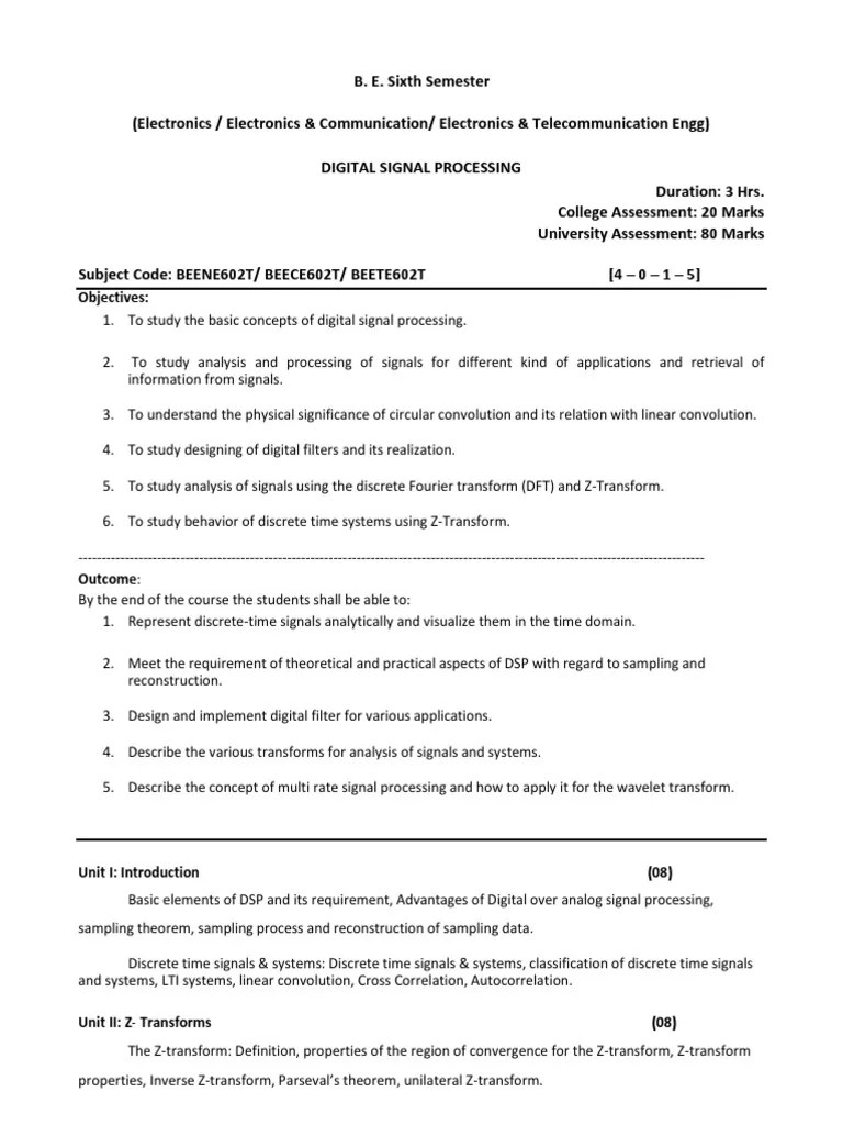 DSP Syllabus | PDF | Digital Signal Processing | Discrete Fourier Transform