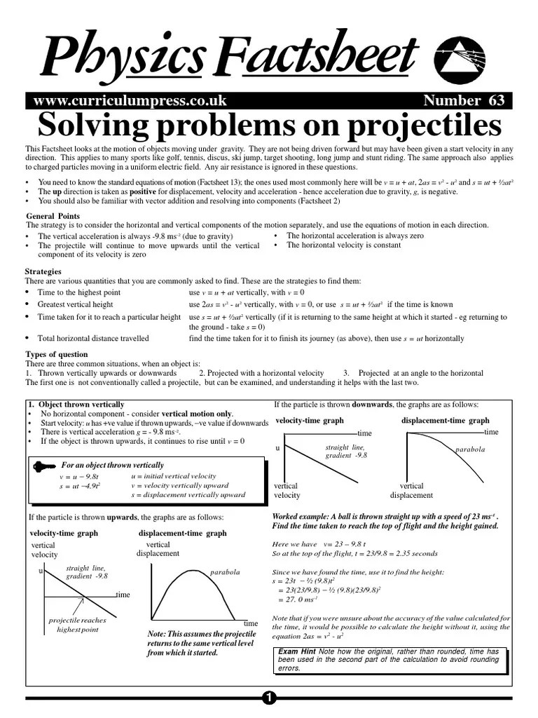 Solving Problems On Projectiles PDF | PDF | Equations Of Motion | Acceleration