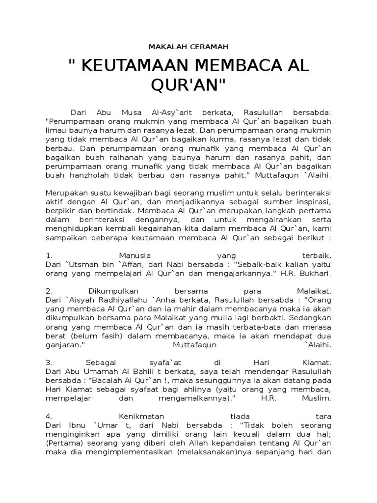 Ceramah Tentang Keutamaan Membaca Al Quran – Mudah