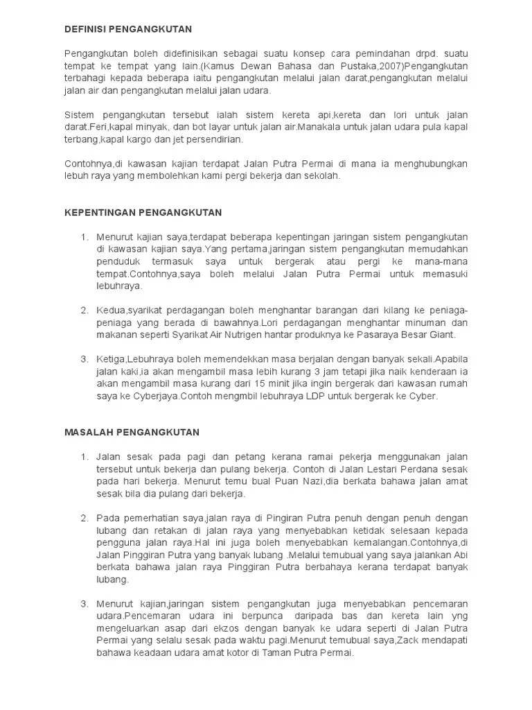 1) apakah kepentingan pengangkutan darat kepada pembangunan wilayah koridor ekonomi? Definisi Pengangkutan Pdf