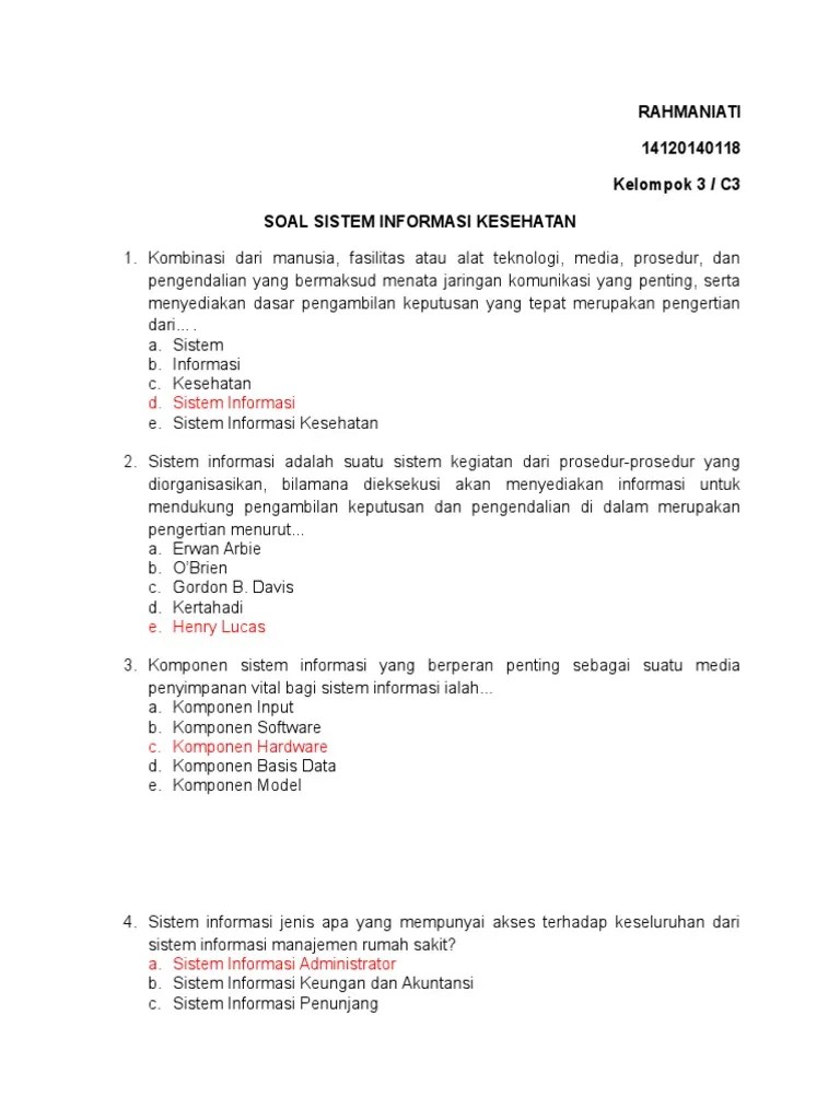 Tugas Soal Sistem Informasi Kesehatan | PDF