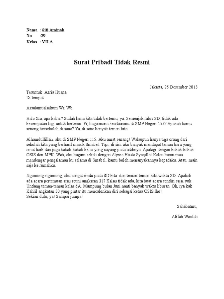 Contoh Surat Pribadi Untuk Guru Bahasa Indonesia Brainly - Contoh Surat Pribadi Untuk Teman Singkat Brainly - Contoh surat pribadi untuk guru sd (sekolah dasar).