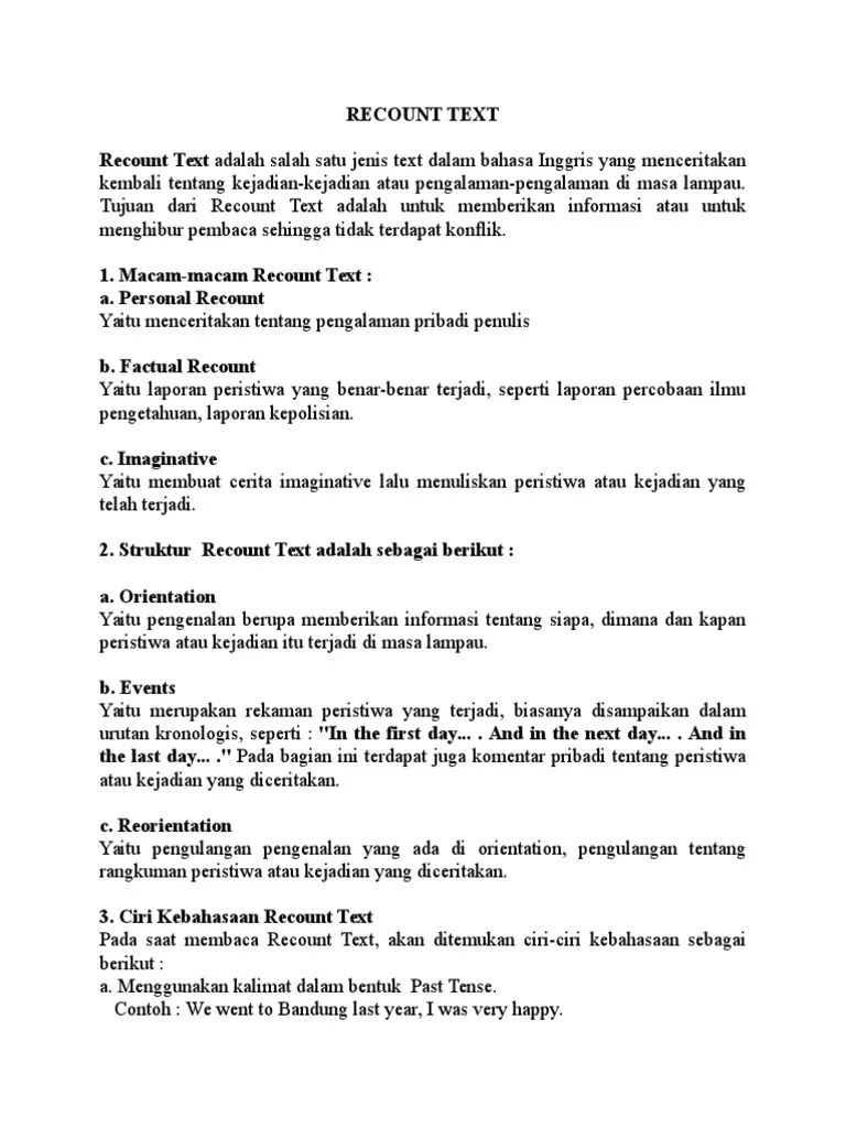 (kemarin, dia bergabung dalam klub bahasa inggris di sekolah). Recount Text Pdf